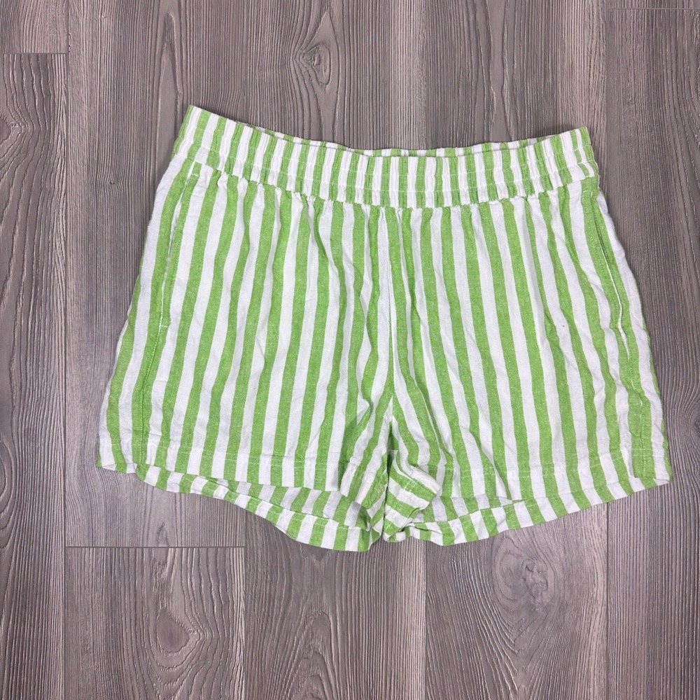 Old Navy Bright Green and White Striped Linen Blend Shorts - SIZE L Summer Set